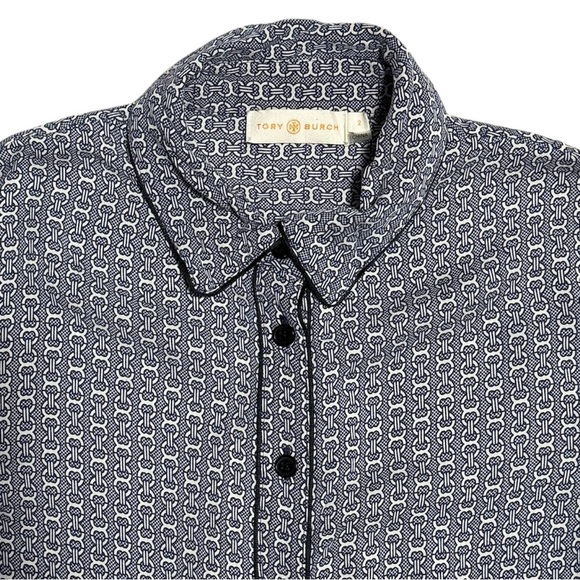 TORY BURCH Women's Gemini Link Print Button-Down Shirt - Grey/ White, Sz 2 - Picture 10 of 11